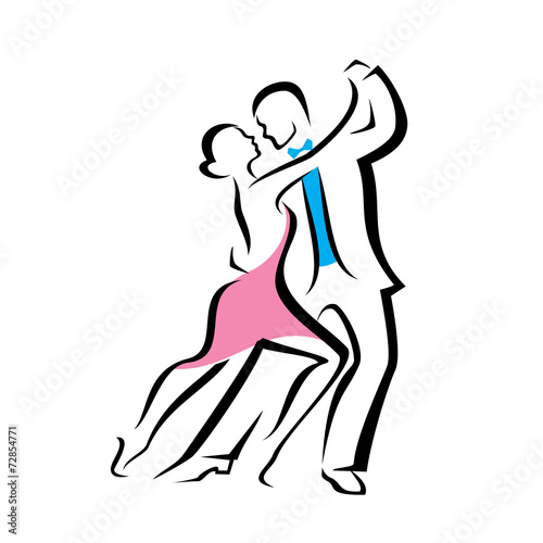 dancing couple, outlined vector sketch