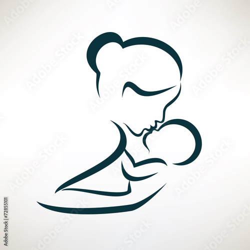 mother and baby stylized vector symbol, outlined sketch