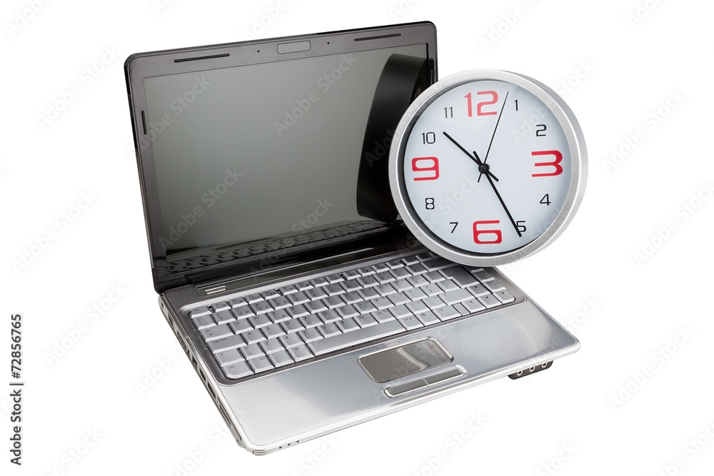 Concept laptop computer and desktop clock. Time is money. Concept laptop computer and desktop clock. Time is money.