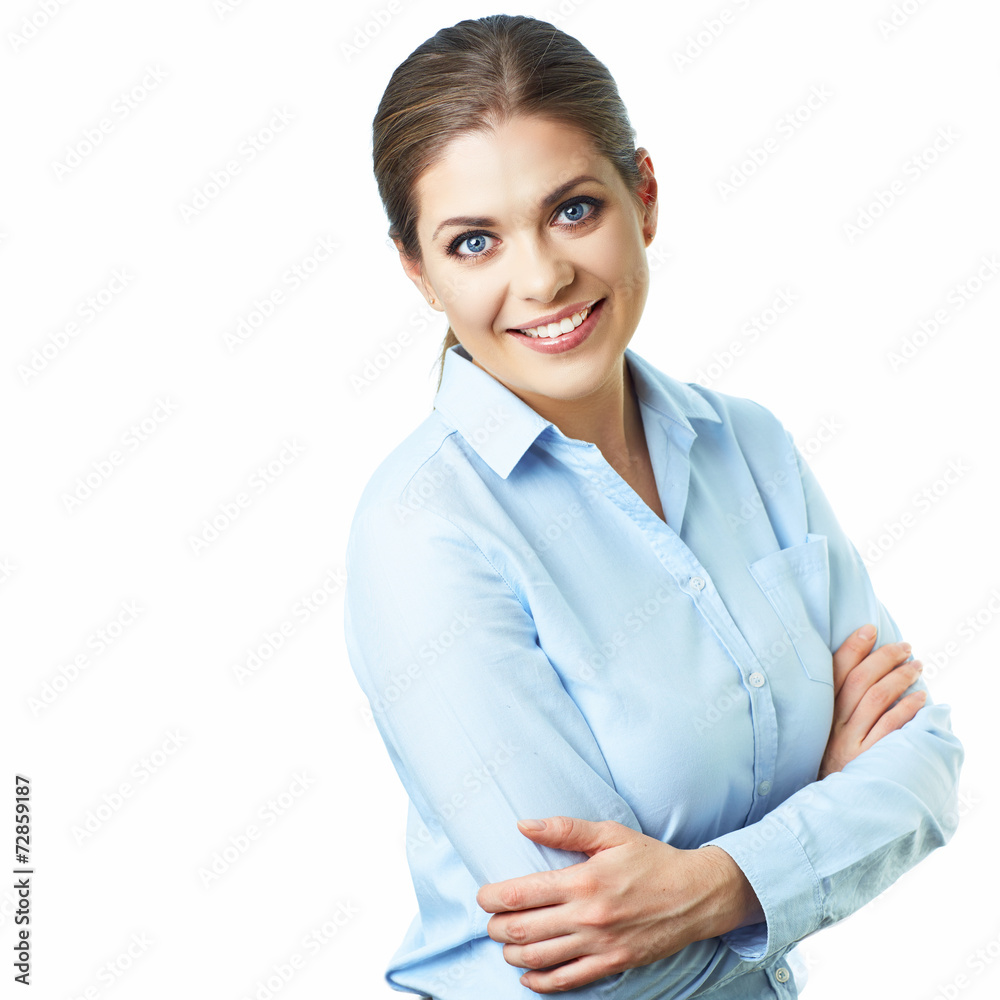 Business woman crossed arms. Isolated white background Business woman crossed arms. Isolated white background