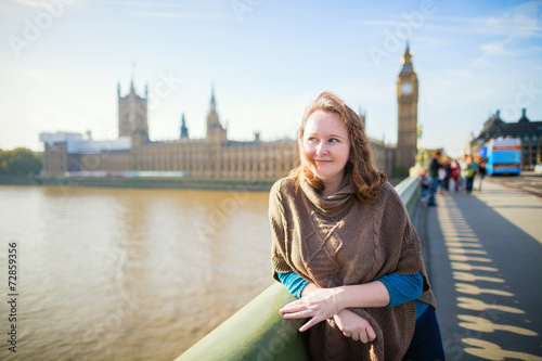 Photography Young tourist in London on Westminster bridge