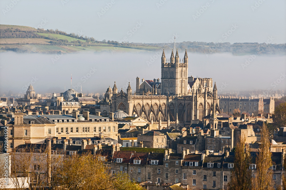The city of Bath shrouded in morning mist