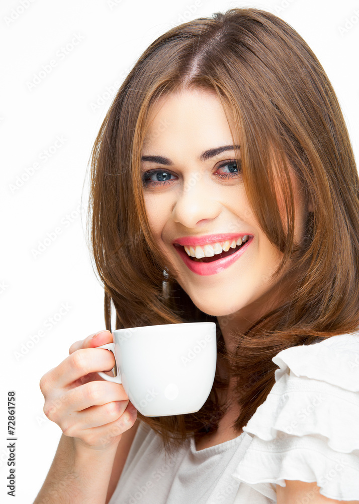 woman with coffee cup isolated woman with coffee cup isolated