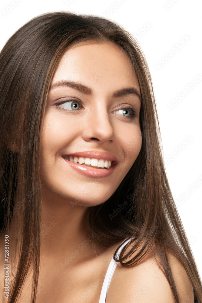 Fototapeta premium attractive smiling woman portrait on white background
