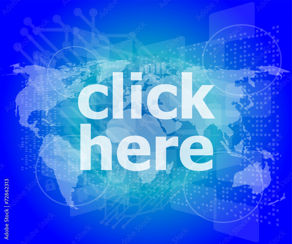 click here text on digital touch screen - business concept click here text on digital touch screen - business concept