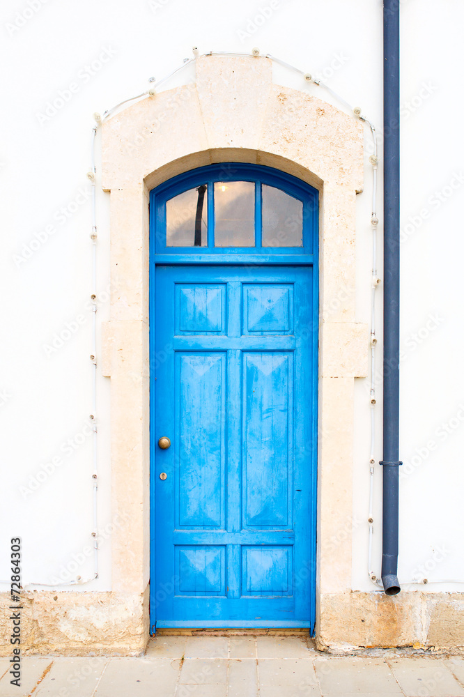 Old Mediterranean Blue Door in Cyprus, Larnaca