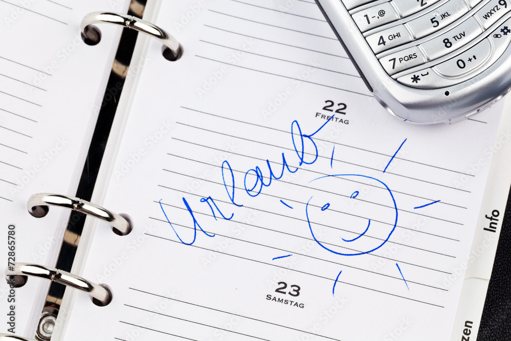 Eintrag im Kalender: Urlaub Stock-Foto | Adobe Stock
