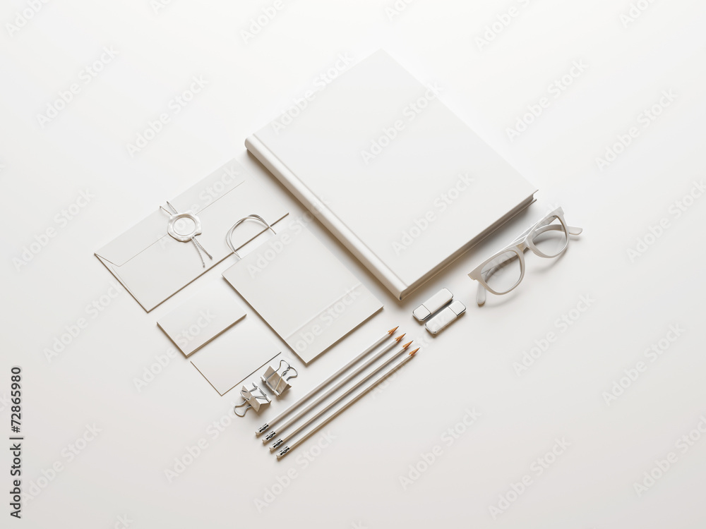 Set of white elements on white paper background Set of white elements on white paper background