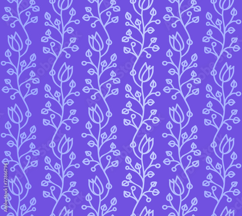 Dark Violet seamless pattern with Waved Doodle harebells