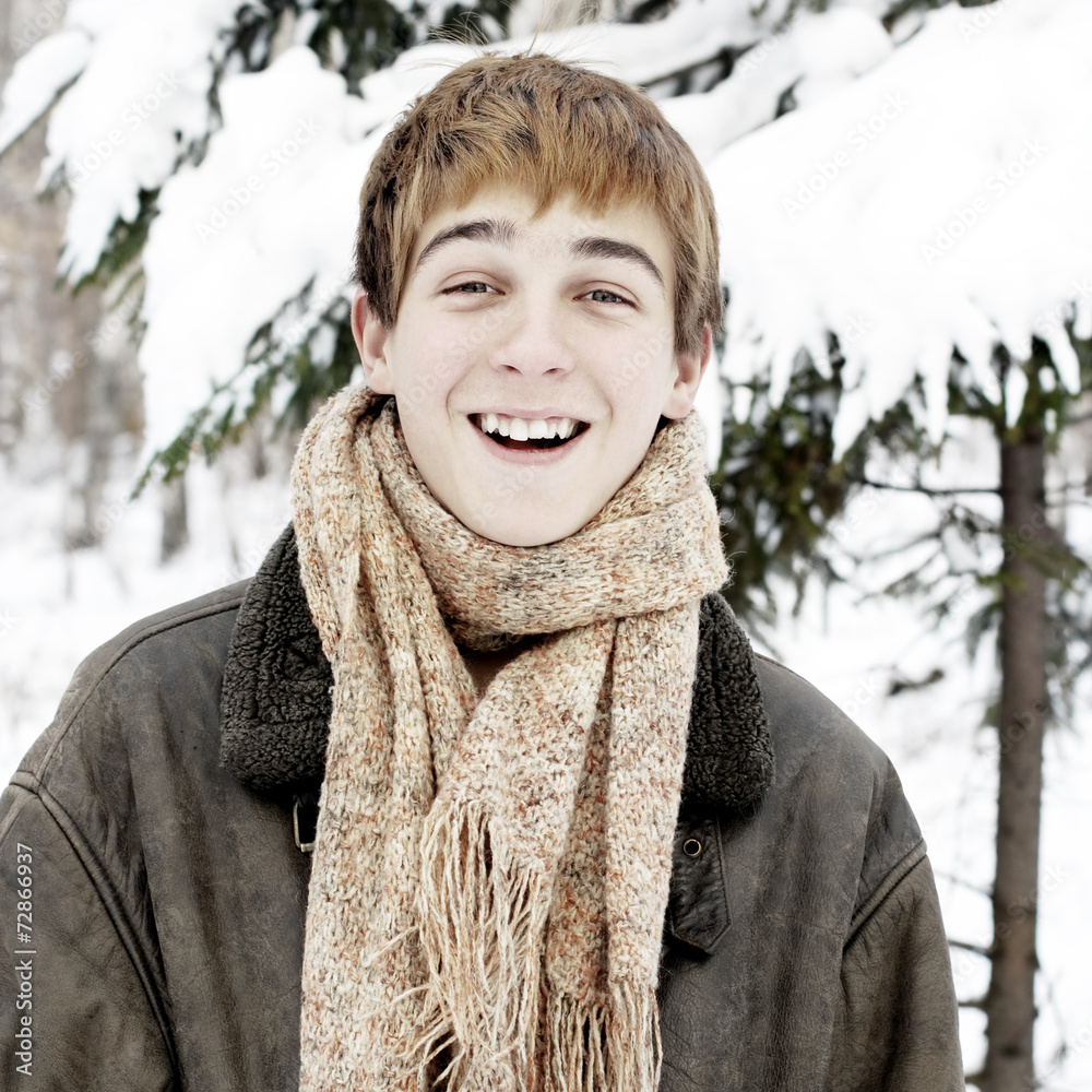 Happy Teenager in Winter Forest Happy Teenager in Winter Forest