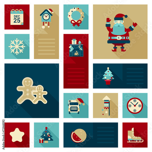 Flat modern style Christmas decorations icon set