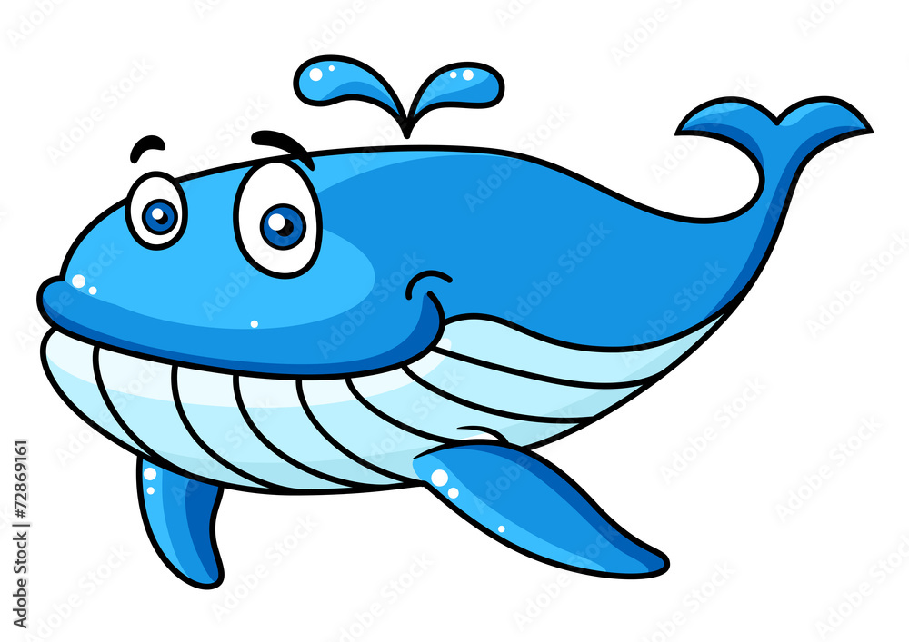 Cartoon whale with a water spout Stock Vector | Adobe Stock