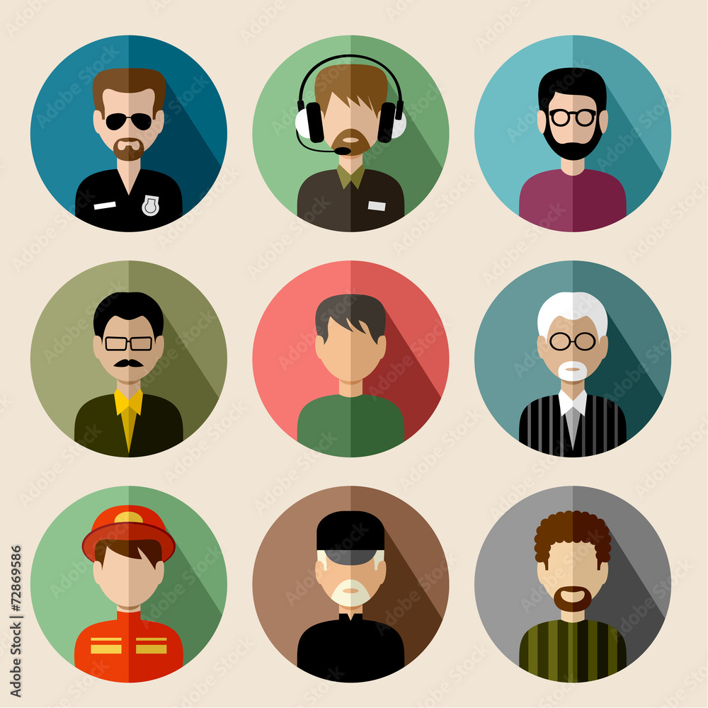Set of round flat icons with men. vector illustration Set of round flat icons with men. vector illustration