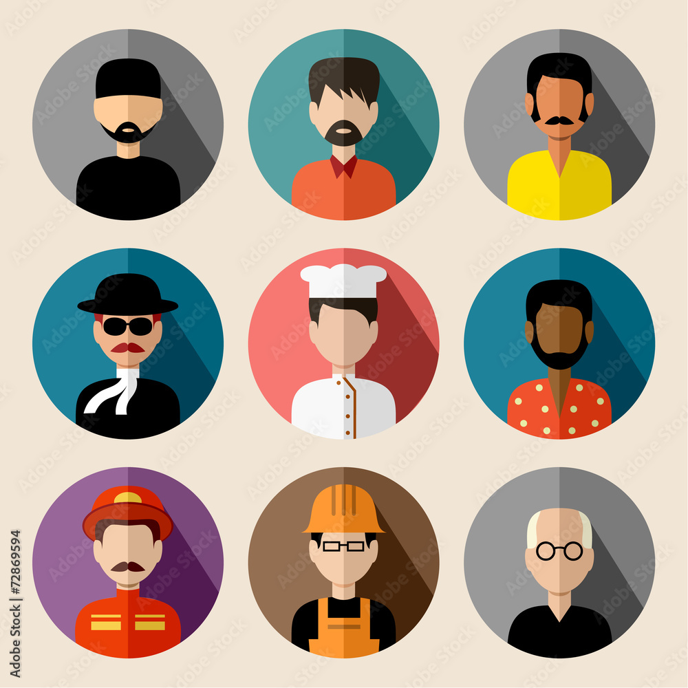 Set of round flat icons with men. vector illustration Set of round flat icons with men. vector illustration