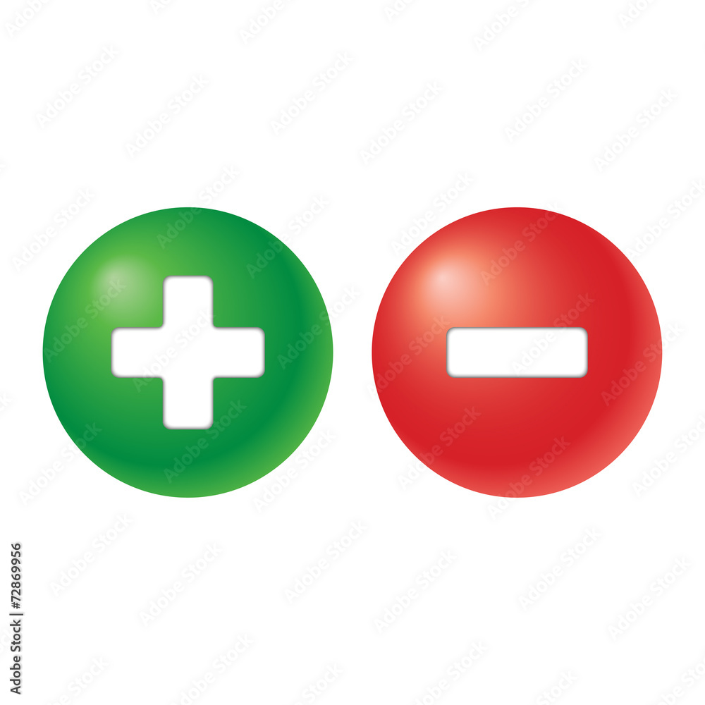 plus and minus - two balls in green and red colour plus and minus - two balls in green and red colour