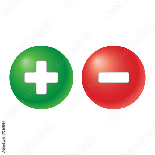 plus and minus - two balls in green and red colour