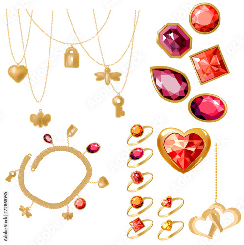 Set with rings, gems and bracelet