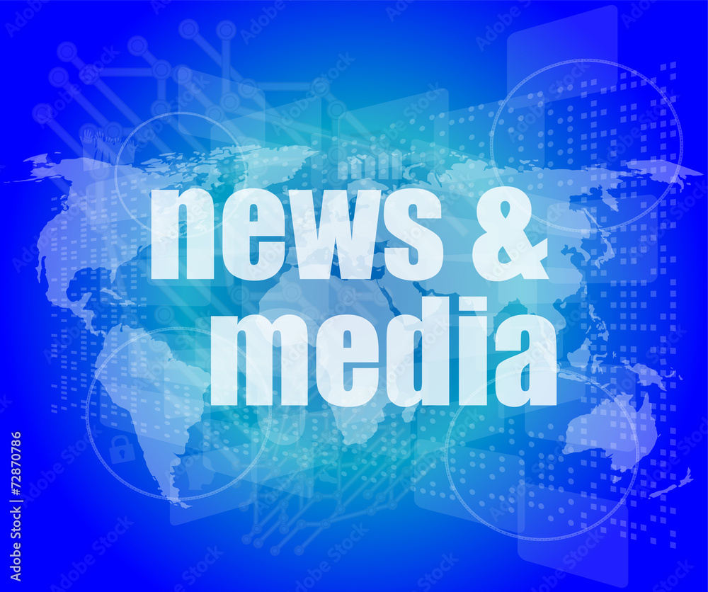 News and press concept: words News and media on digital screen News and press concept: words News and media on digital screen