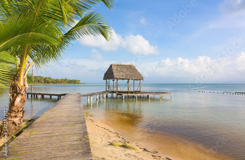 Tableau sur toile Pier on Boca del Drago beach, Panama