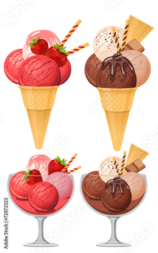 Two sorts of icercream. strawberry and chocolate one