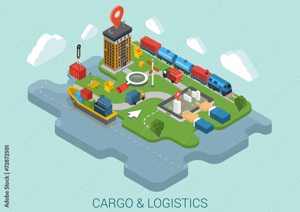 Naklejka premium Flat 3d isometric cargo delivery business concept vector