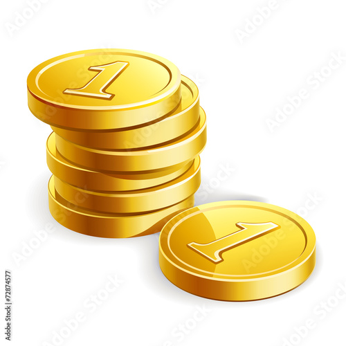 Stack of golden coins isolated on white