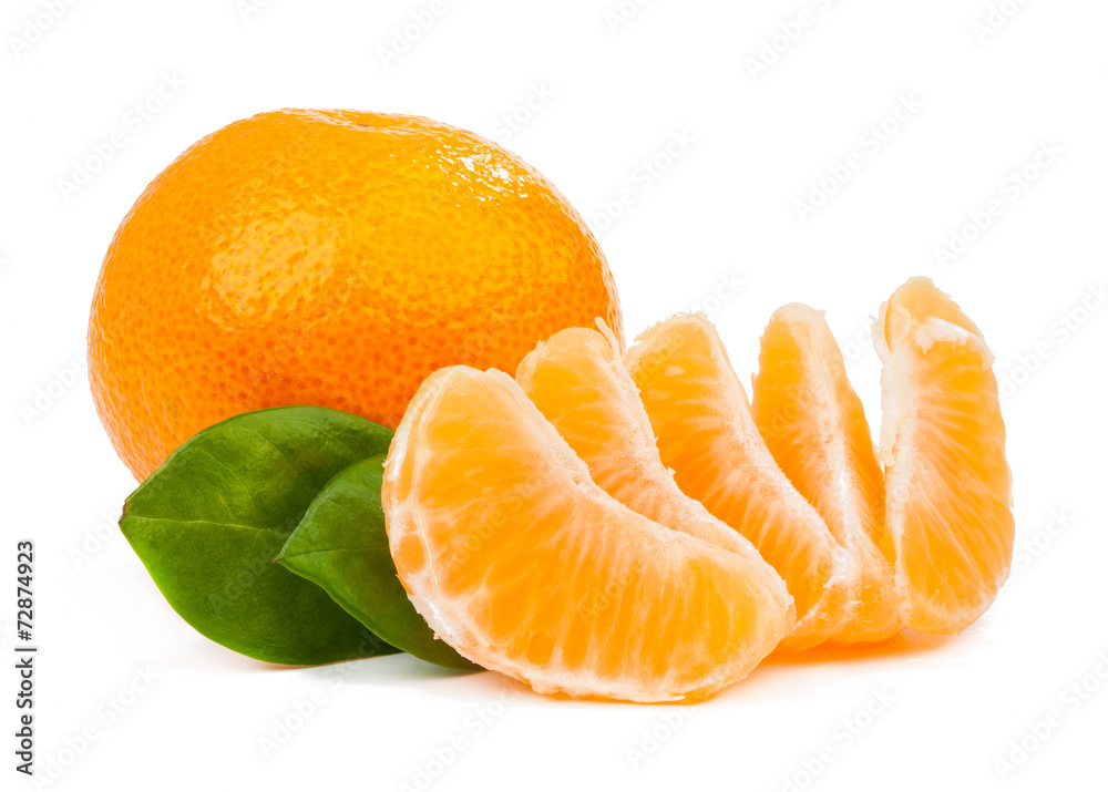 mandarin and five lobes with leaves isolated mandarin and five lobes with leaves isolated