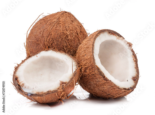 Two coconut one of which split isolated