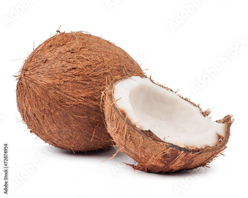 Two coconut one of which split isolated