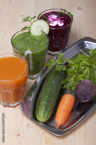 Vegetable drinks from cucumbers, carrots and beets.