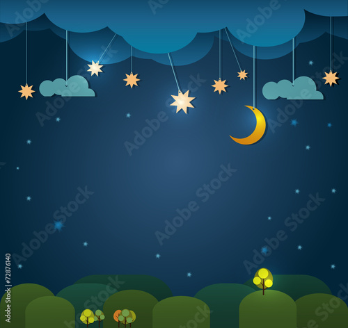 Abstract paper cut- moon with stars in night sky