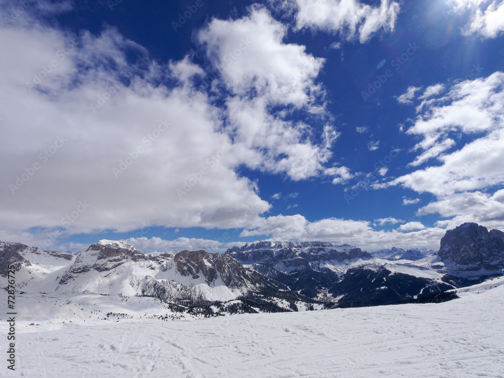 Fototapeta premium Winter landscape in Ortisei Val Gardena Italy