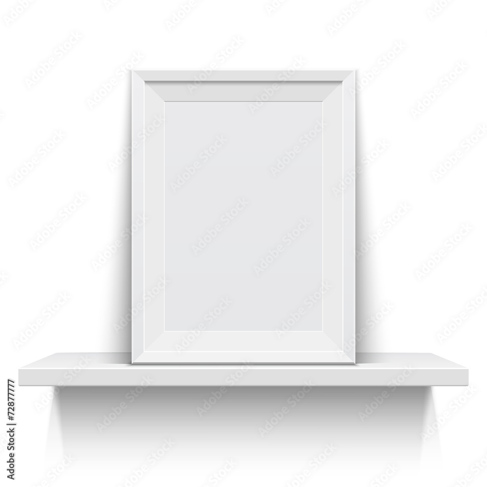 Realistic picture frame on white shelf Realistic picture frame on white shelf