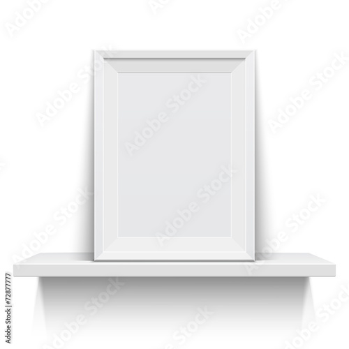 Realistic picture frame on white shelf