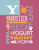Letter Y words typography illustration alphabet poster design