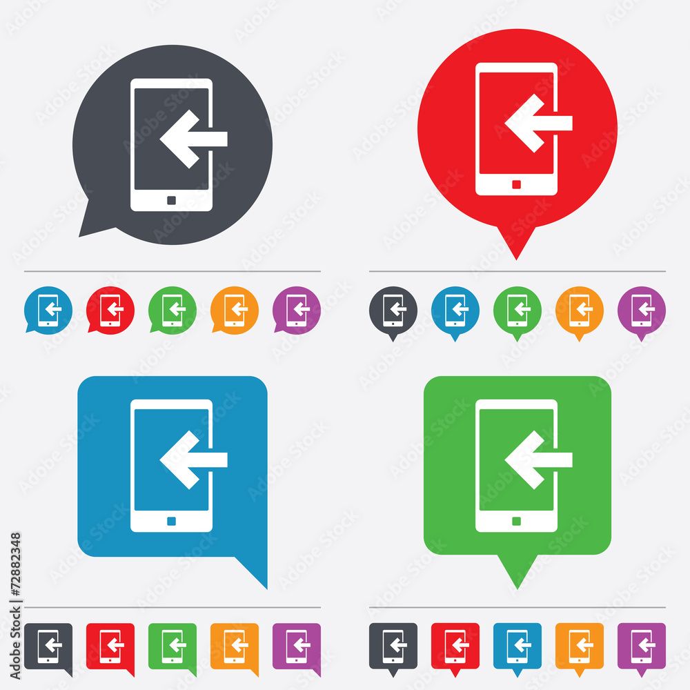 Incoming call sign icon. Smartphone symbol. Incoming call sign icon. Smartphone symbol.