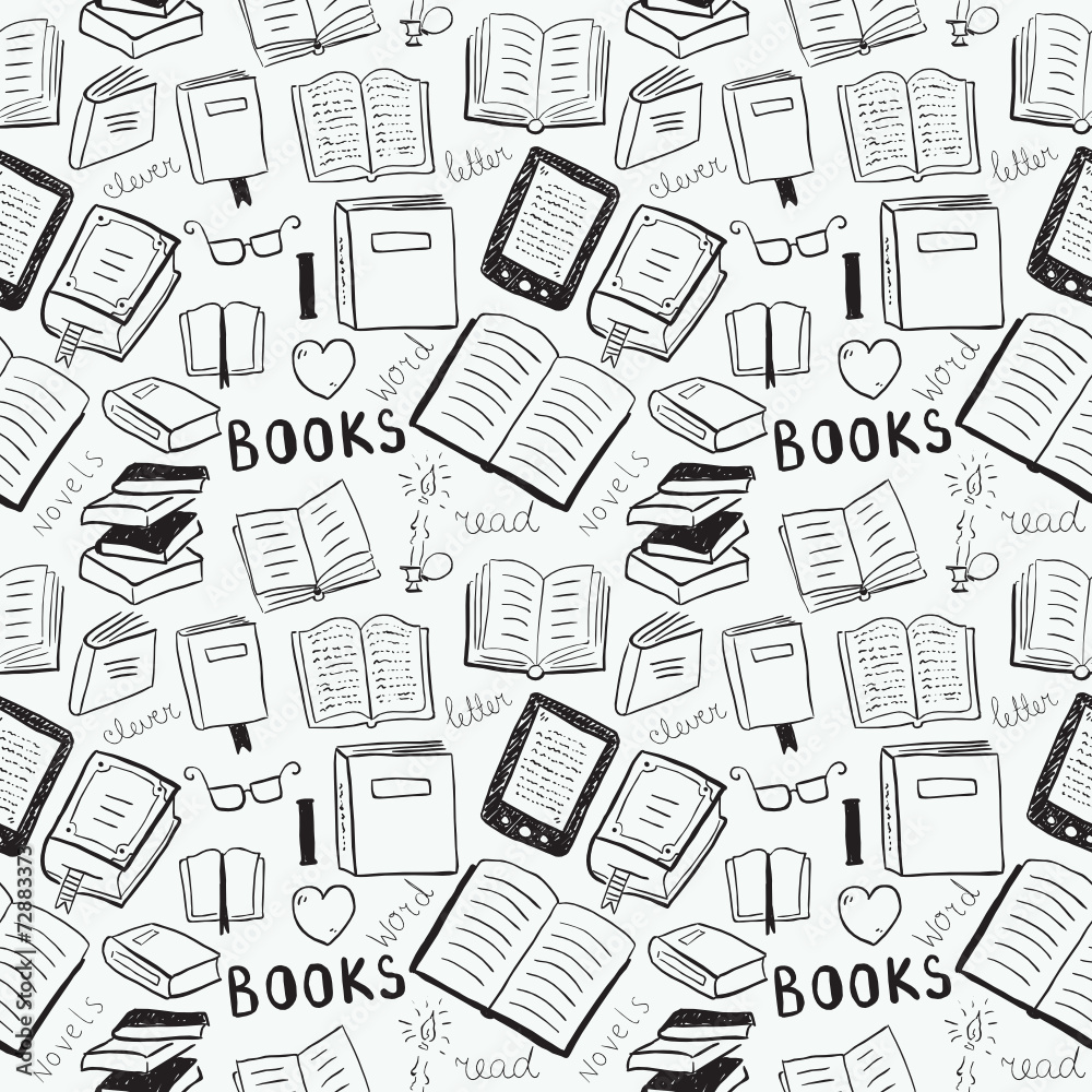 Books doodles seamless background