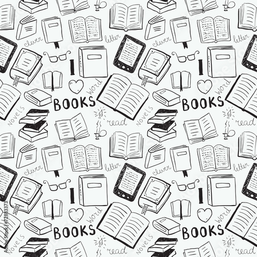 Books doodles seamless background