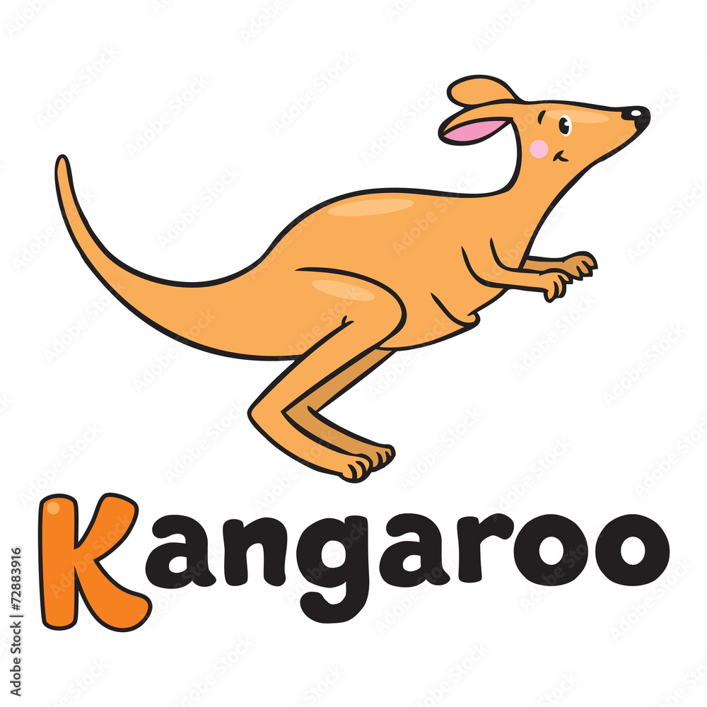 Fototapeta premium Little kangaroo, illustration for ABC. Alphabet K
