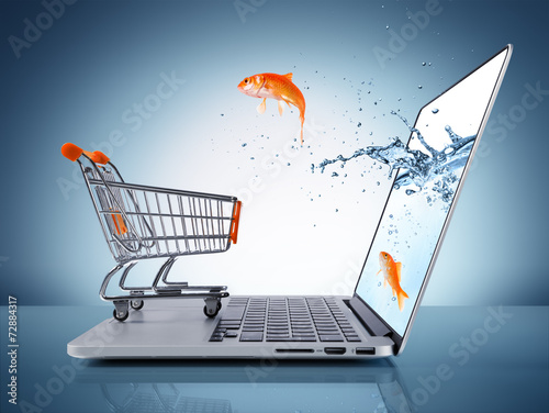goldfish in cart - e-commerce concept photo
