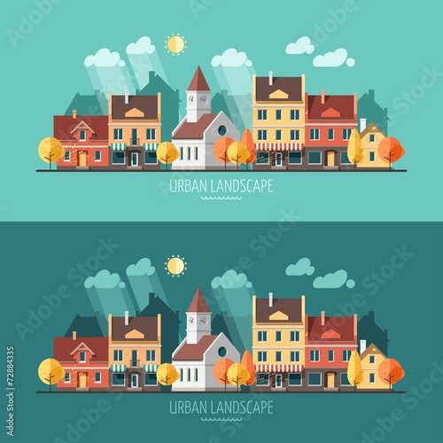 Autumn - flat design urban landscape.