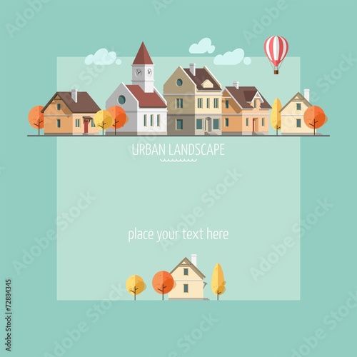 Flat design of an autumn urban landscape.