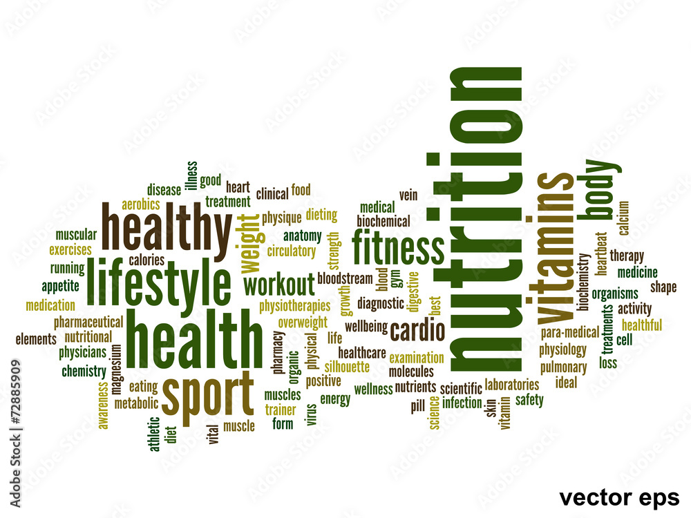 Vector conceptual nutrition health word cloud Vector conceptual nutrition health word cloud