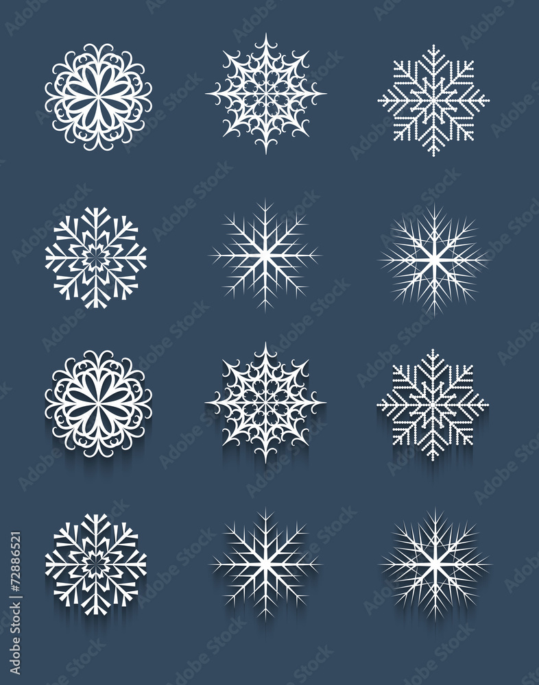 Set of white snowflakes Set of white snowflakes
