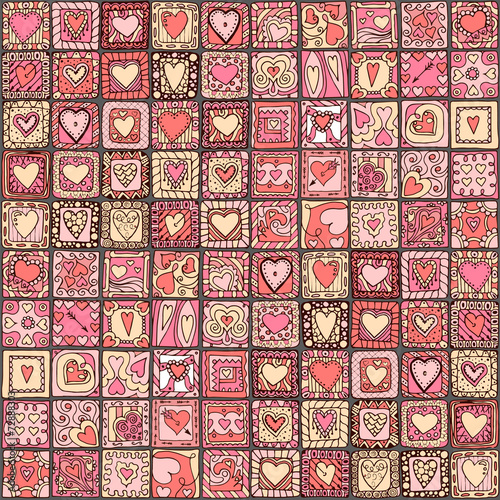 Seamless pattern of original doodle hearts.