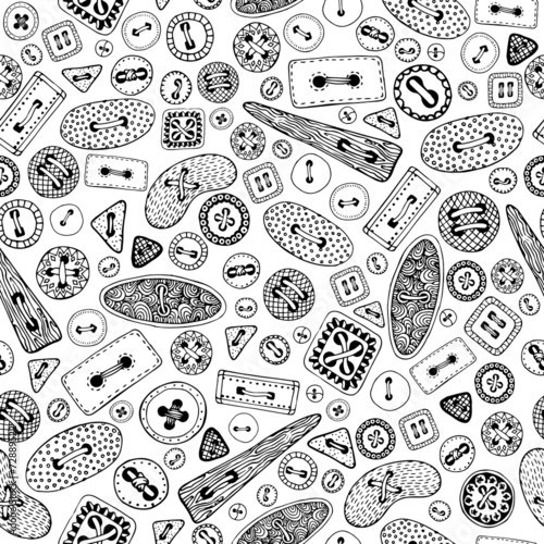 Vintage cartoon sewing buttons seamless pattern.