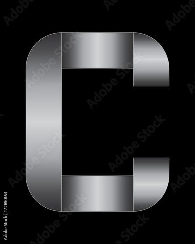 rectangular bent metal font, letter C