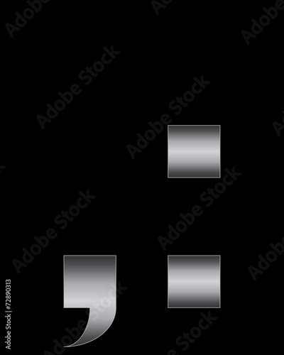 rectangular bent metal font, comma and 2 dots