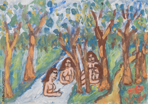 Girls bathing in the river