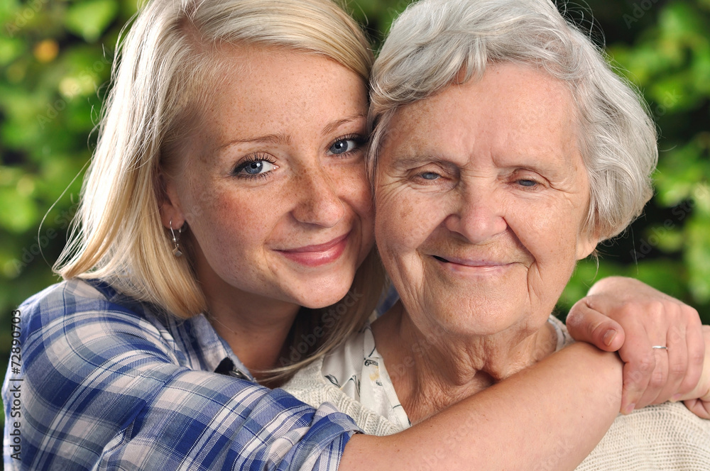 Grandmother and granddaughter.